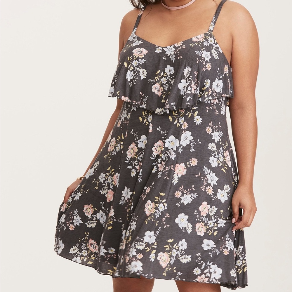 Torrid Floral Print Ruffled Hacci Knit Dress